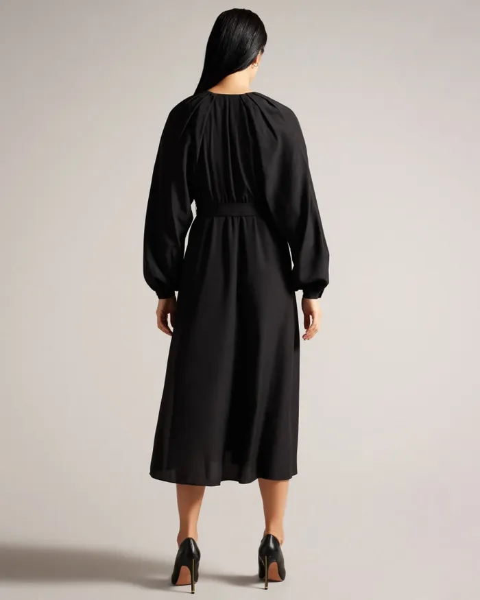 Women COMUS 8211 Midi Shirt Dress With Belted Waist Black Ted Baker Dresses