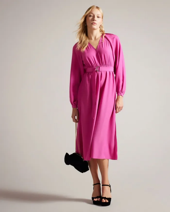 Women COMUS 8211 Midi Shirt Dress With Belted Waist Bright Pink Ted Baker Dresses Women COMUS 8211 Midi Shirt Dress With Belted Waist Bright Pink Ted Baker Dresses