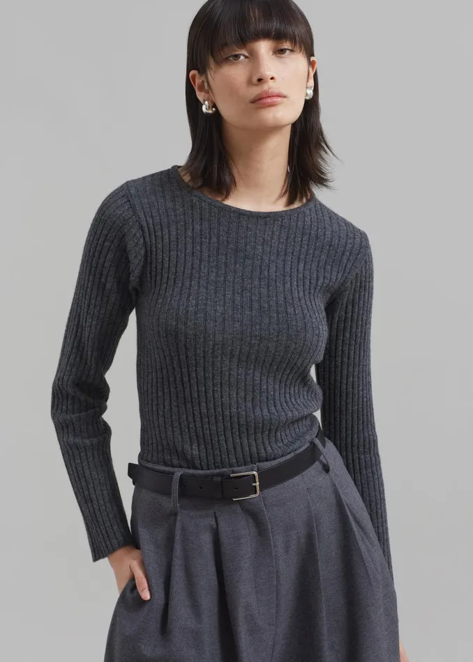 Women Cora Ribbed Sweater 8211 Charcoal The Frankie Shop Knitwear