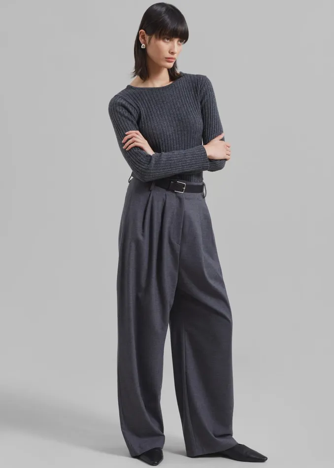 Women Cora Ribbed Sweater 8211 Charcoal The Frankie Shop Knitwear
