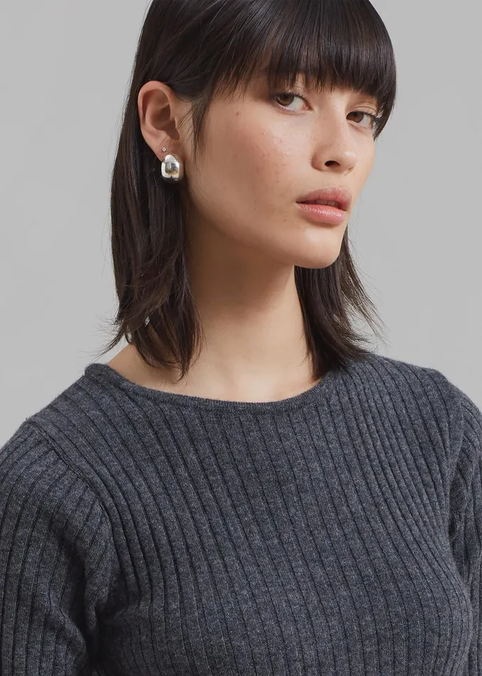 Women Cora Ribbed Sweater 8211 Charcoal The Frankie Shop Knitwear