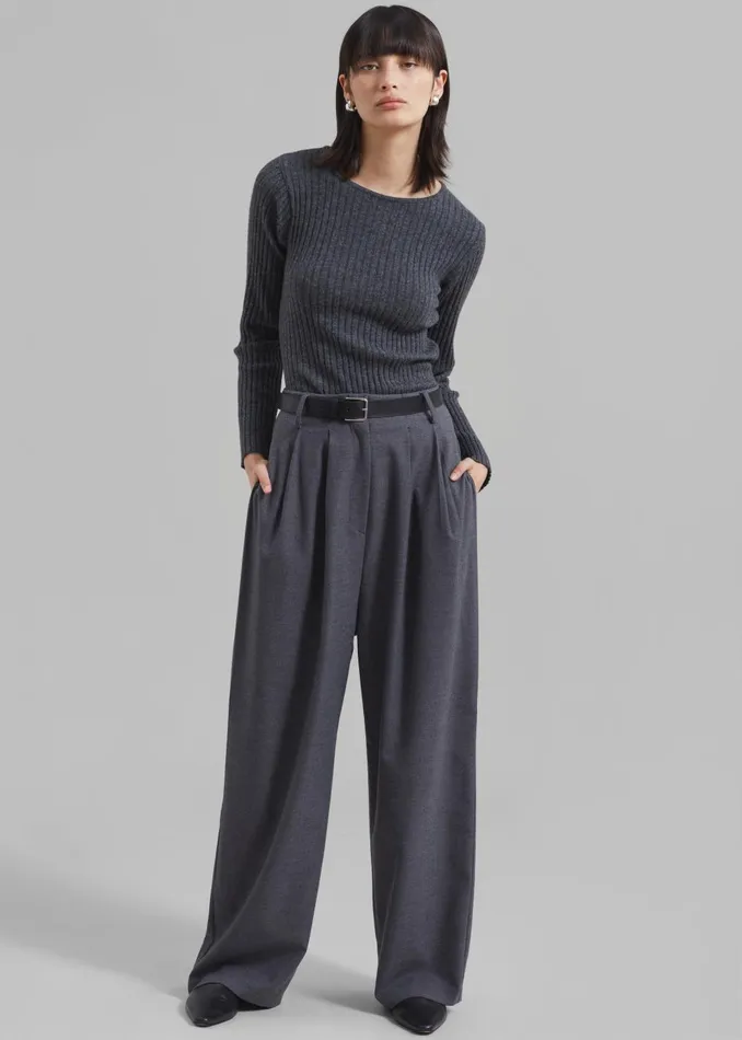 Women Cora Ribbed Sweater 8211 Charcoal The Frankie Shop Knitwear