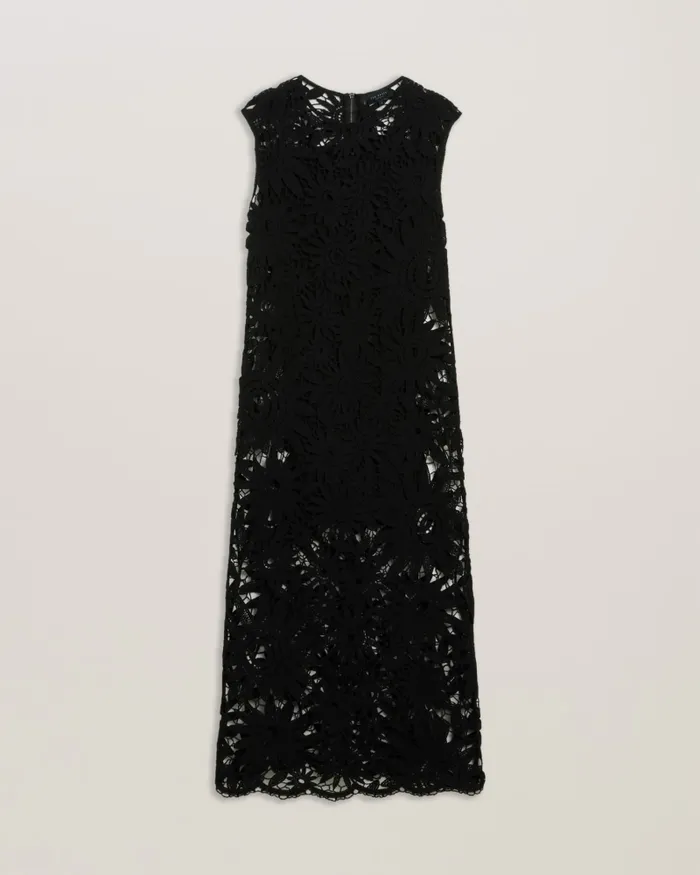 Women CORHA 8211 Floral Crochet Sleeveless Midi Dress Black Ted Baker Dresses