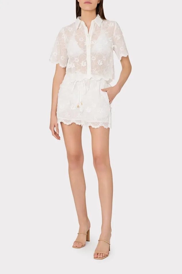 Women CoverUps Milly 3D Floral Cotton Eyelet Shorts White