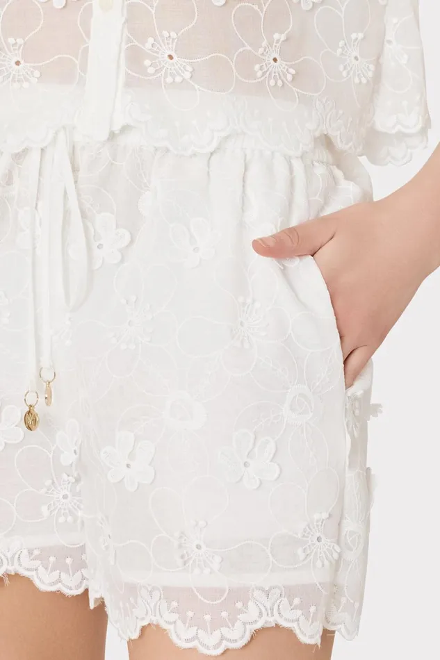 Women CoverUps Milly 3D Floral Cotton Eyelet Shorts White