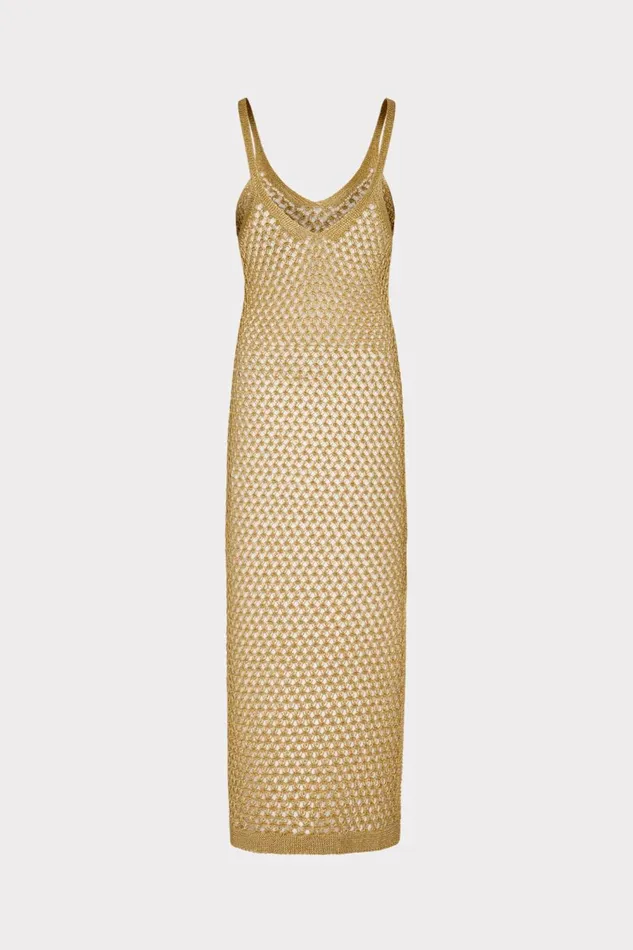 Women CoverUps Milly Metallic Mesh V Neck Midi CoverUp Dress Gold Women CoverUps Milly Metallic Mesh V Neck Midi CoverUp Dress Gold