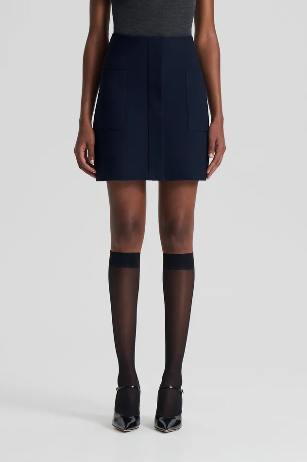 Women CREPE KNIT POCKET MINI SKIRT NAVY Skirts Scanlan Theodore