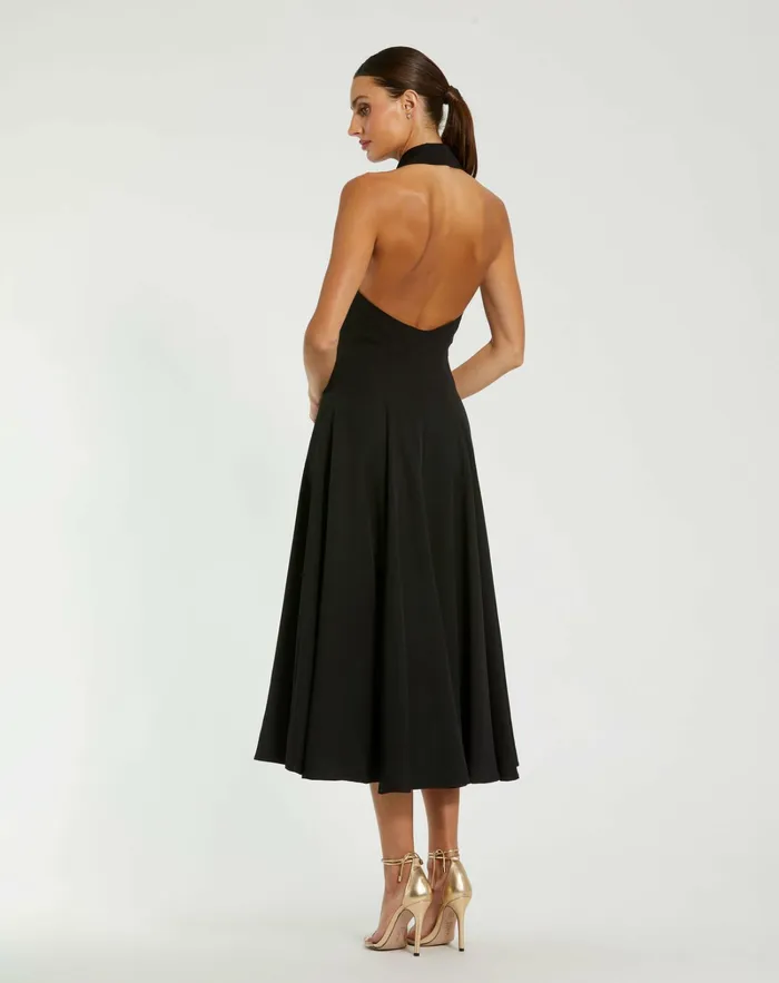 Women Crepe Sleeveless Blazer Halter Midi Dress Black Every Day Dresses Mac Duggal Women Crepe Sleeveless Blazer Halter Midi Dress Black Every Day Dresses Mac Duggal