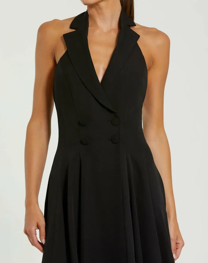 Women Crepe Sleeveless Blazer Halter Midi Dress Black Every Day Dresses Mac Duggal Women Crepe Sleeveless Blazer Halter Midi Dress Black Every Day Dresses Mac Duggal