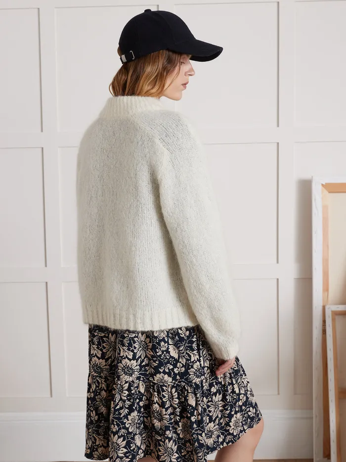 Women Cyrillus Clothing Button Cardigan With High Neckline Ecru