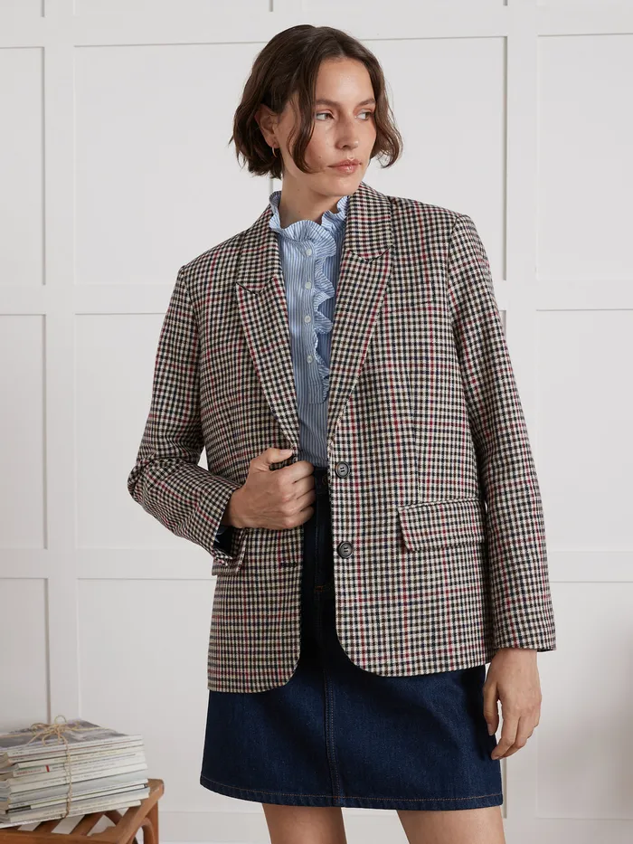 Women Cyrillus Clothing Check Twill Suit Jacket Carreaux Tricolore