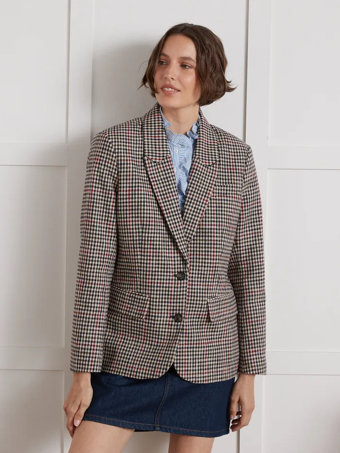 Women Cyrillus Clothing Check Twill Suit Jacket Carreaux Tricolore