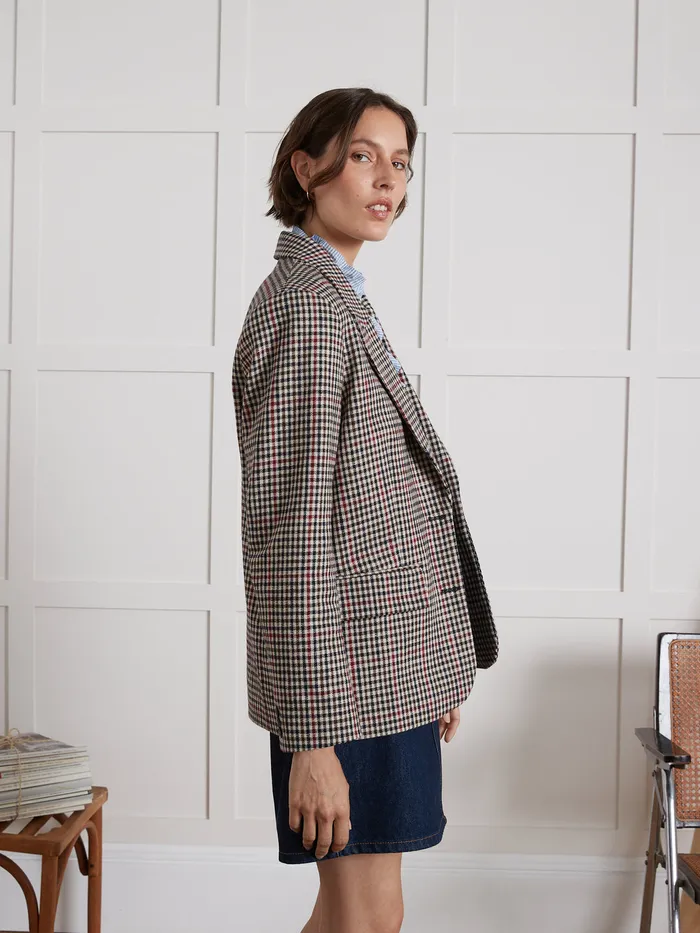 Women Cyrillus Clothing Check Twill Suit Jacket Carreaux Tricolore