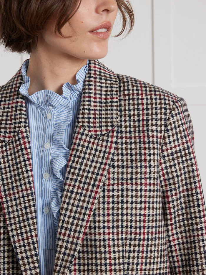 Women Cyrillus Clothing Check Twill Suit Jacket Carreaux Tricolore