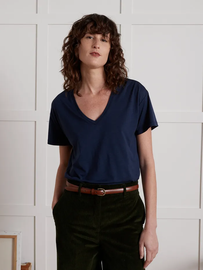 Women Cyrillus Clothing Cotton And Lyocell TShirt With VNeckline Nuit