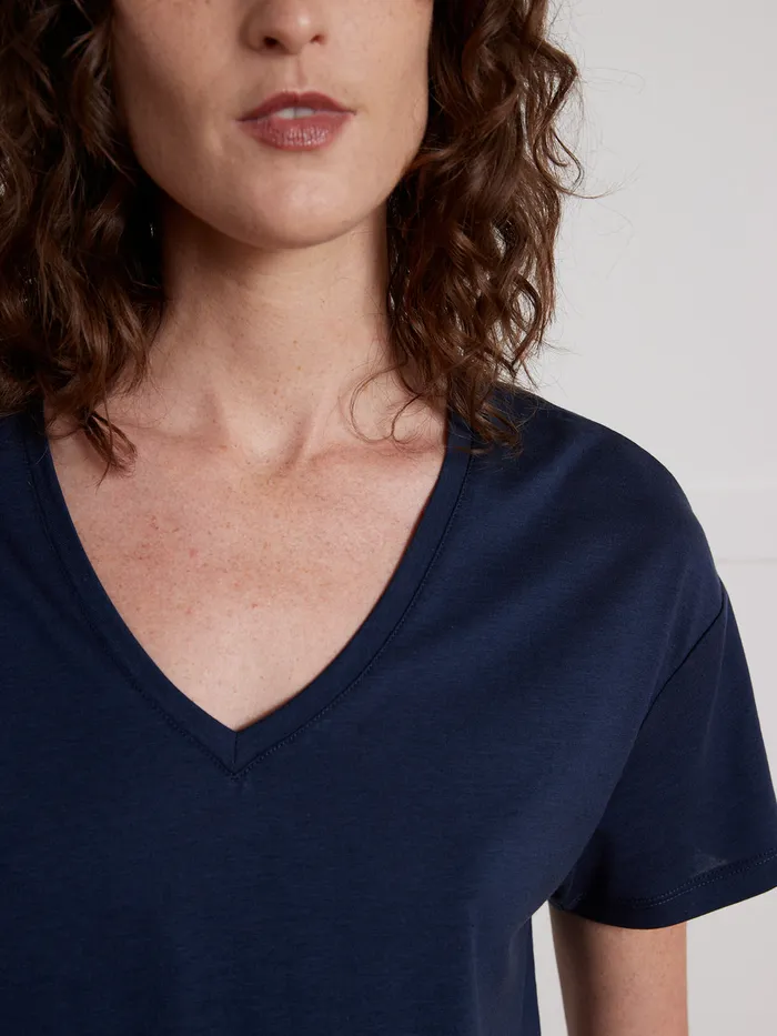 Women Cyrillus Clothing Cotton And Lyocell TShirt With VNeckline Nuit