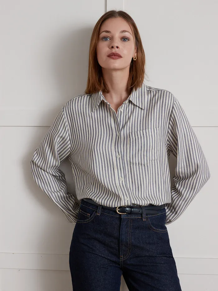 Women Cyrillus Clothing Flowing Stripe Shirt Rayure Bleuecru