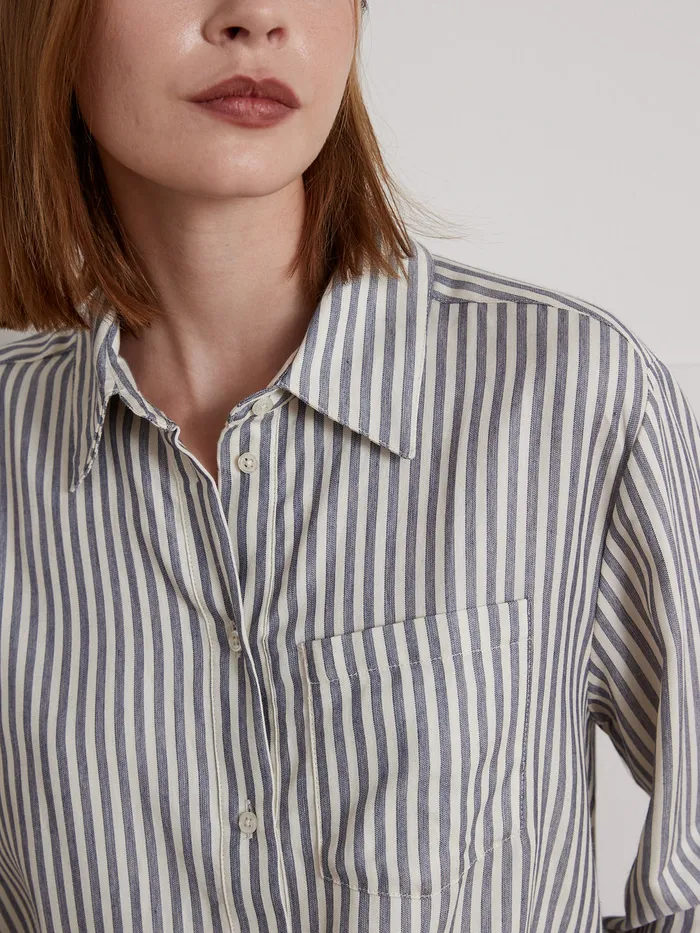 Women Cyrillus Clothing Flowing Stripe Shirt Rayure Bleuecru