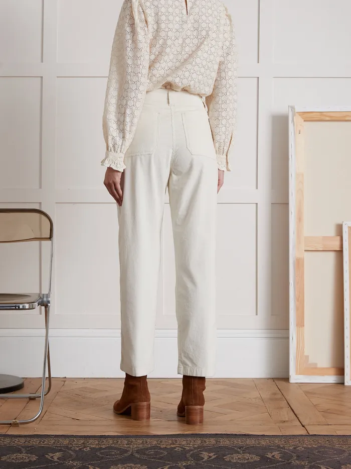 Women Cyrillus Clothing Leonie Corduroy Cargo Trousers Ecru