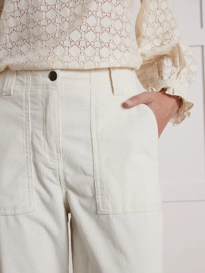 Women Cyrillus Clothing Leonie Corduroy Cargo Trousers Ecru