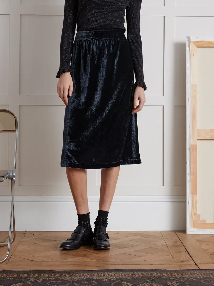 Women Cyrillus Clothing Long Velour Skirt Encre