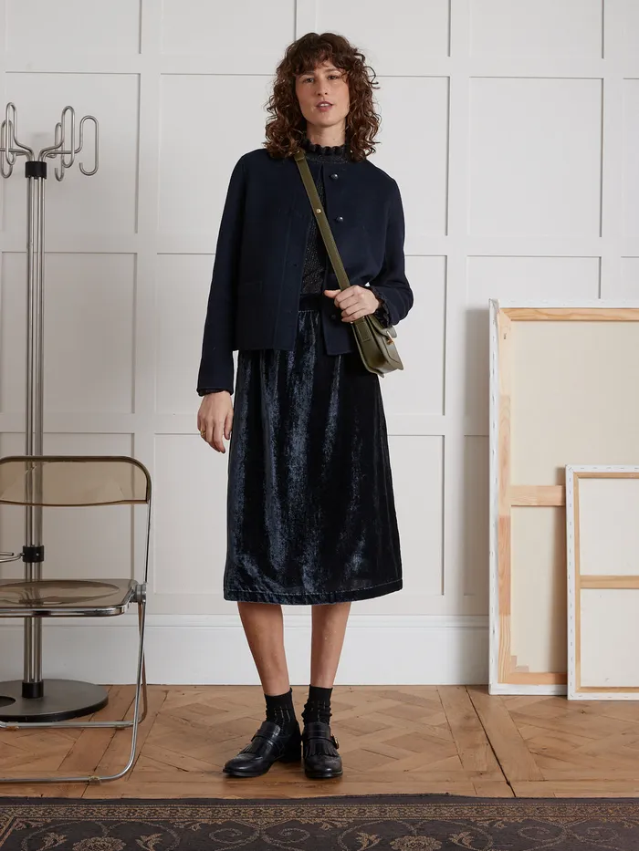 Women Cyrillus Clothing Long Velour Skirt Encre