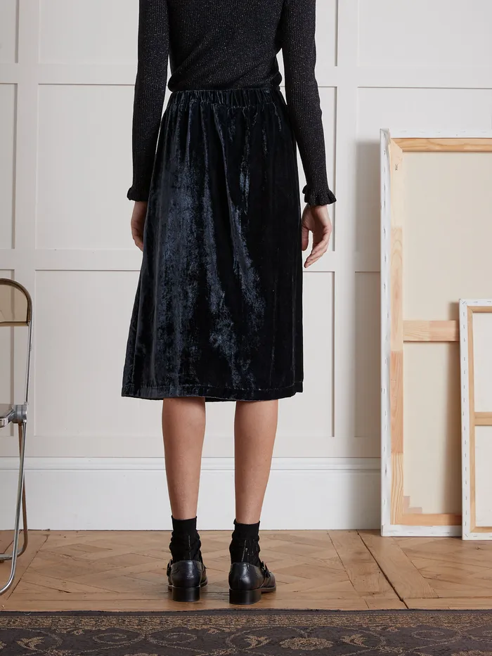Women Cyrillus Clothing Long Velour Skirt Encre