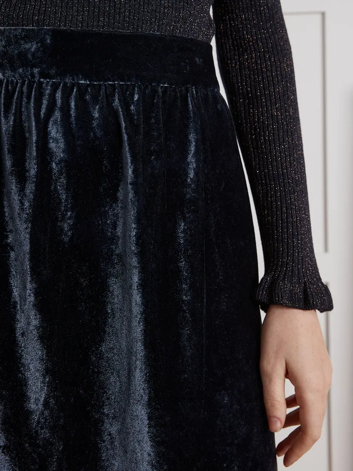 Women Cyrillus Clothing Long Velour Skirt Encre