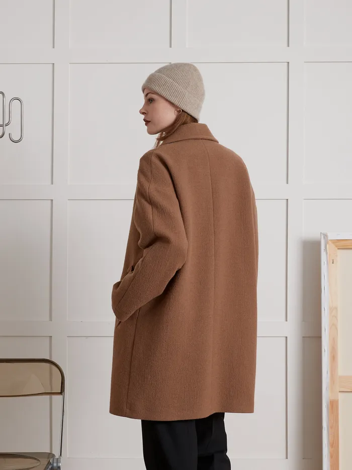 Women Cyrillus Clothing Oval Shaped Woolen Coat With Raglan Sleeves Camel