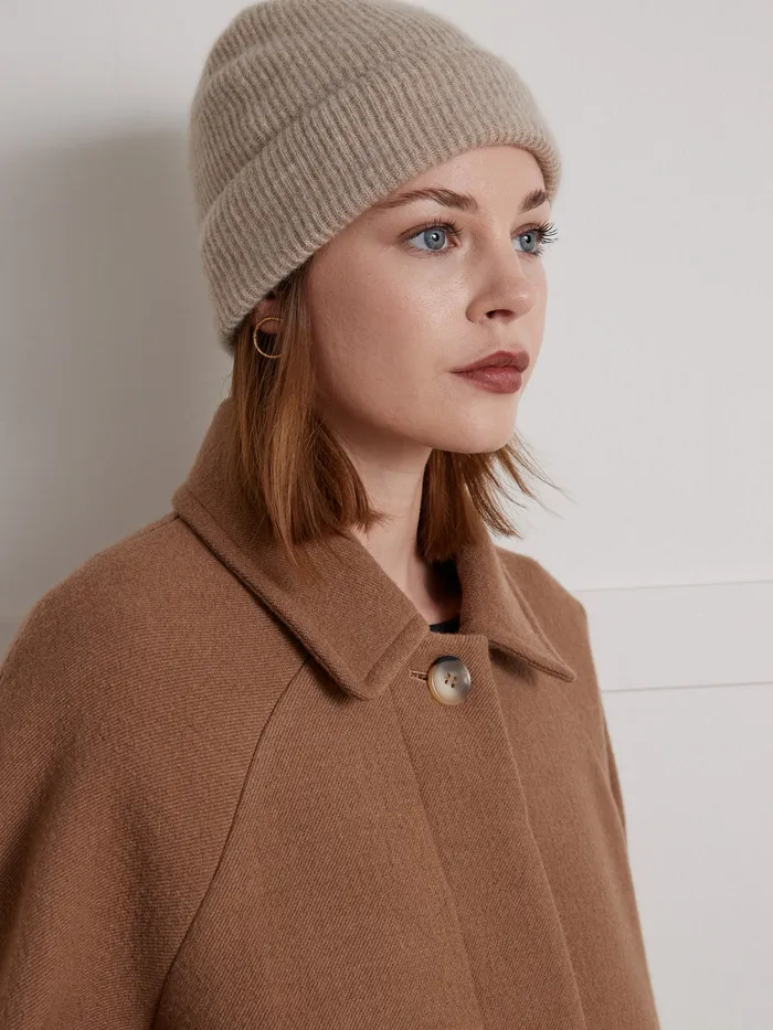 Women Cyrillus Clothing Oval Shaped Woolen Coat With Raglan Sleeves Camel