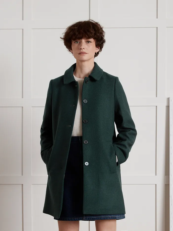 Women Cyrillus Clothing Plain Short Wool Cloth Coat Green