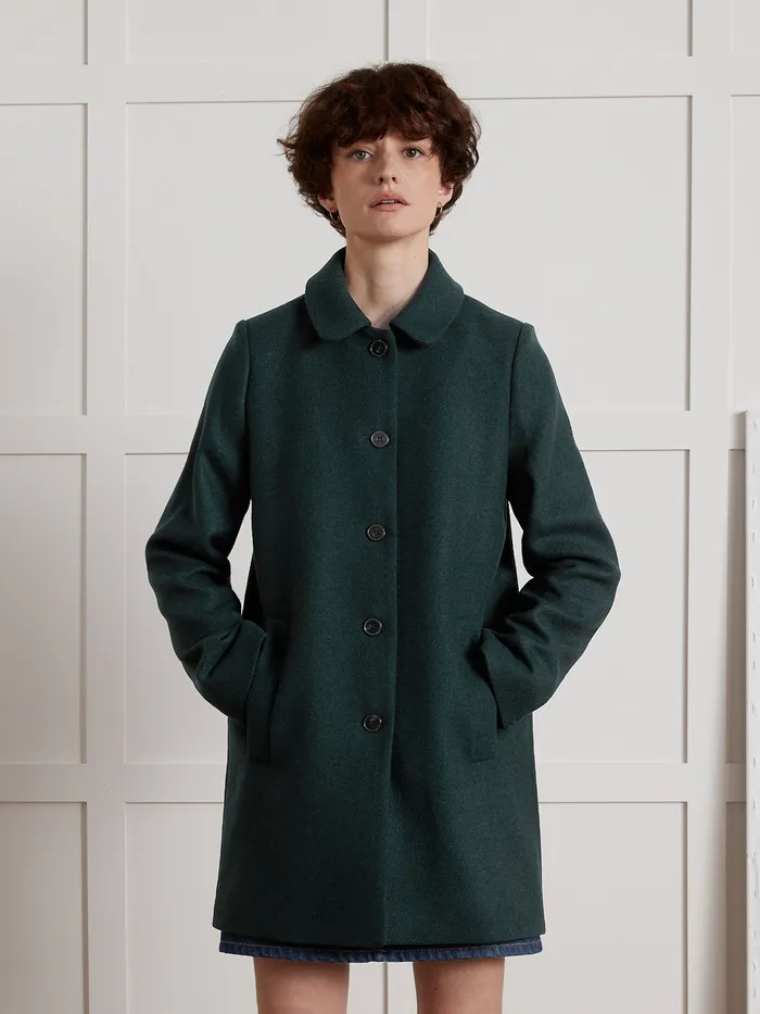 Women Cyrillus Clothing Plain Short Wool Cloth Coat Green