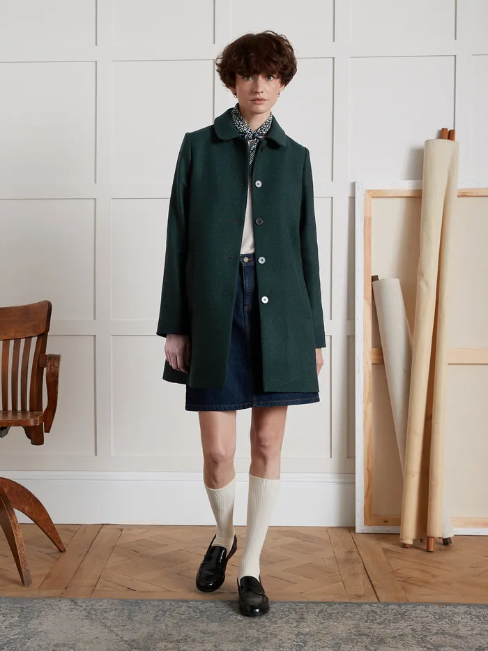 Women Cyrillus Clothing Plain Short Wool Cloth Coat Green
