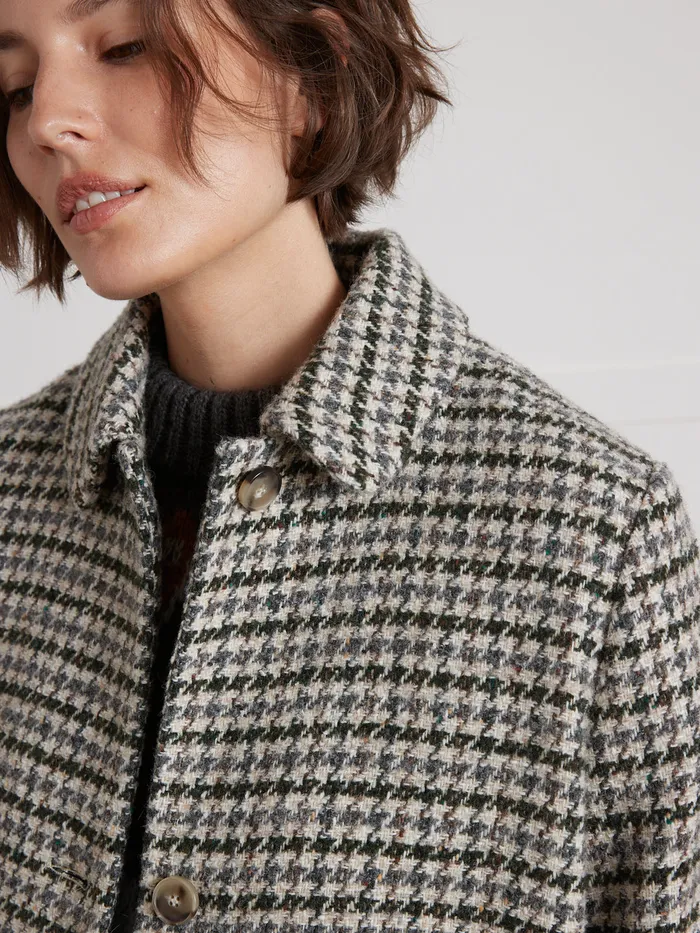 Women Cyrillus Clothing Short Large Houndstooth Woolen Coat Pied De Coq Bleuvert