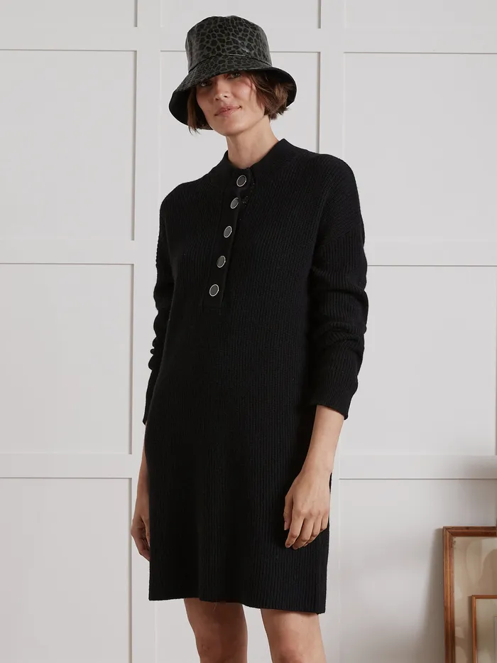 Women Cyrillus Clothing Short WoomBlend SweaterDress With Ribbing Noir