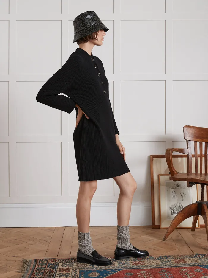 Women Cyrillus Clothing Short WoomBlend SweaterDress With Ribbing Noir