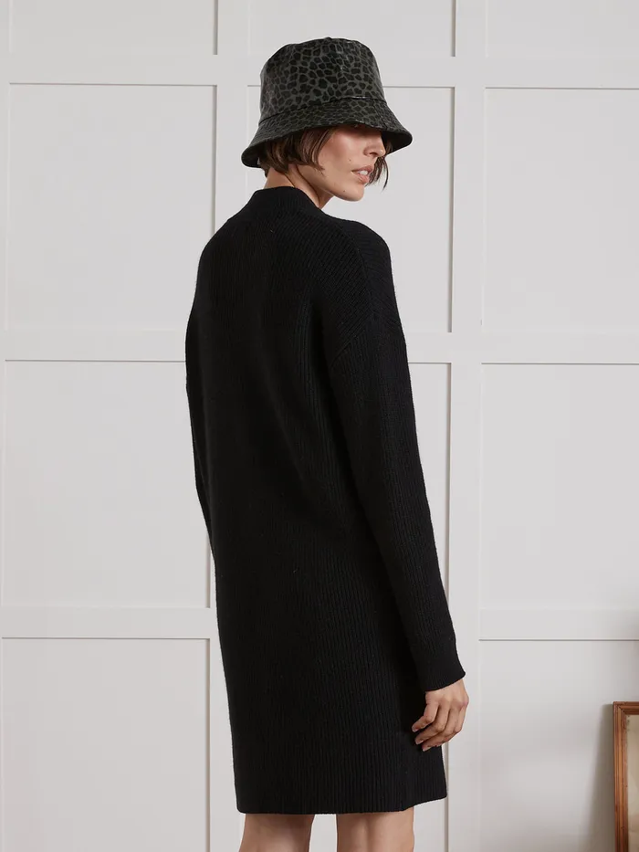 Women Cyrillus Clothing Short WoomBlend SweaterDress With Ribbing Noir