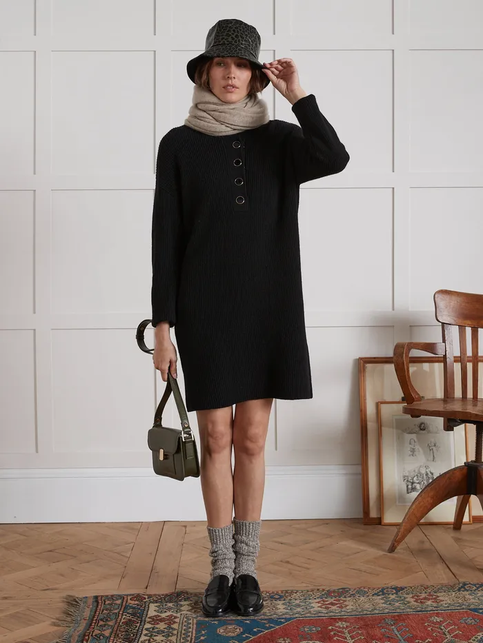 Women Cyrillus Clothing Short WoomBlend SweaterDress With Ribbing Noir