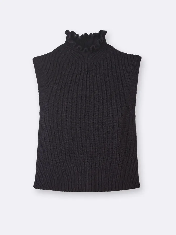 Women Cyrillus Clothing Sleeveless Sweater With Ruffled Neckline Encre