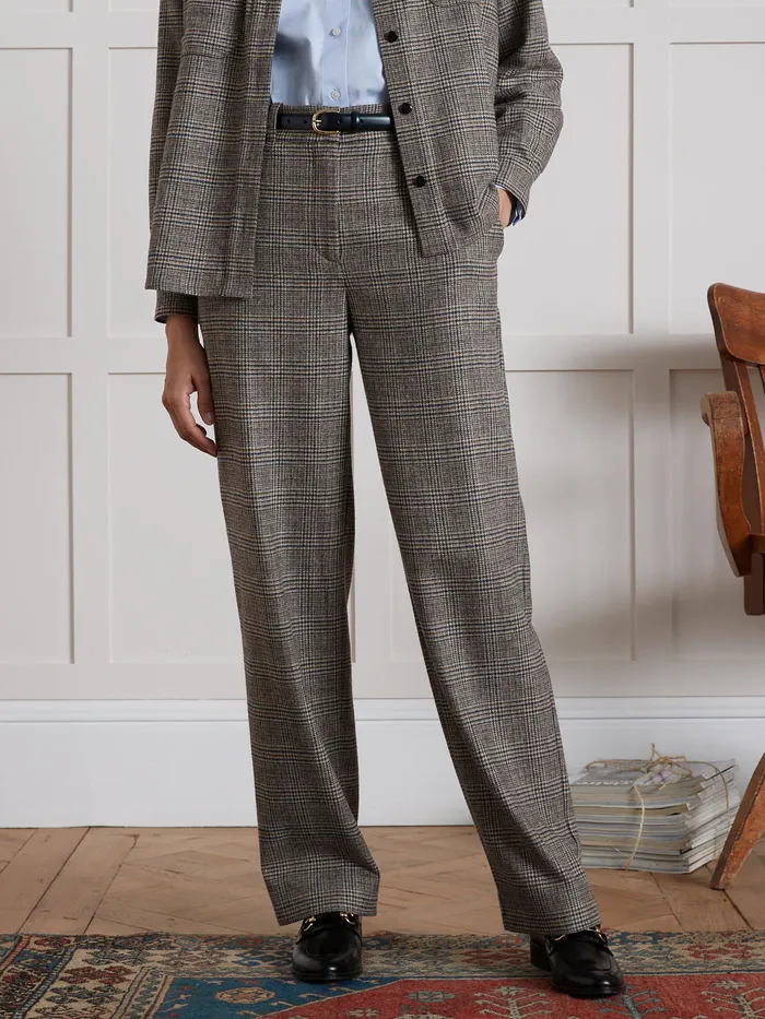 Women Cyrillus Clothing Wide Leg Woolen Prince Of Wales Check Trousers Prince De Galles