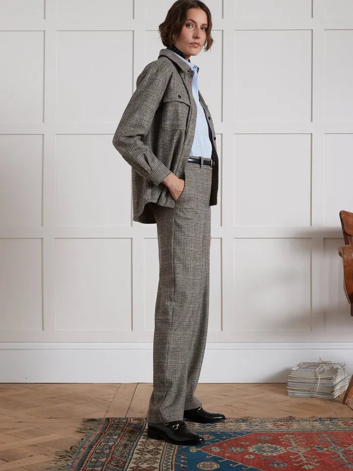 Women Cyrillus Clothing Wide Leg Woolen Prince Of Wales Check Trousers Prince De Galles