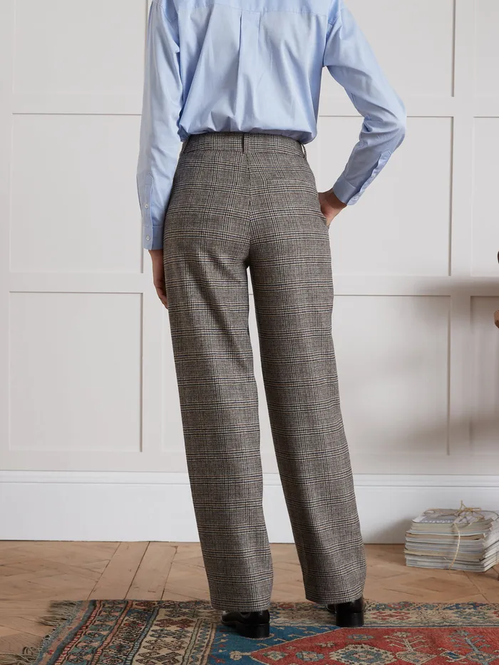 Women Cyrillus Clothing Wide Leg Woolen Prince Of Wales Check Trousers Prince De Galles