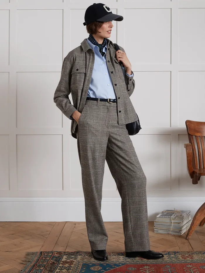 Women Cyrillus Clothing Wide Leg Woolen Prince Of Wales Check Trousers Prince De Galles