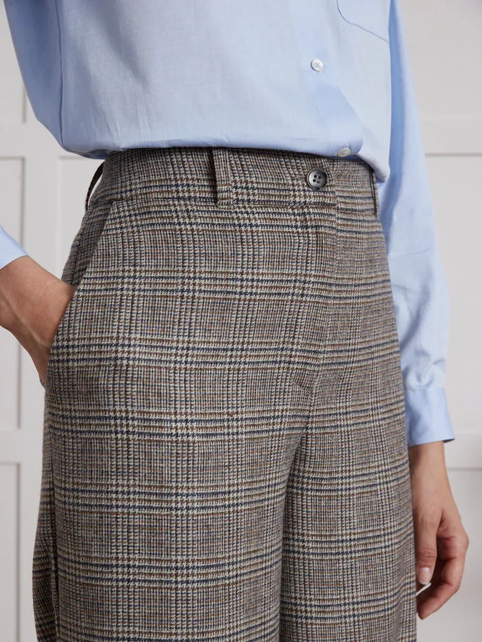 Women Cyrillus Clothing Wide Leg Woolen Prince Of Wales Check Trousers Prince De Galles