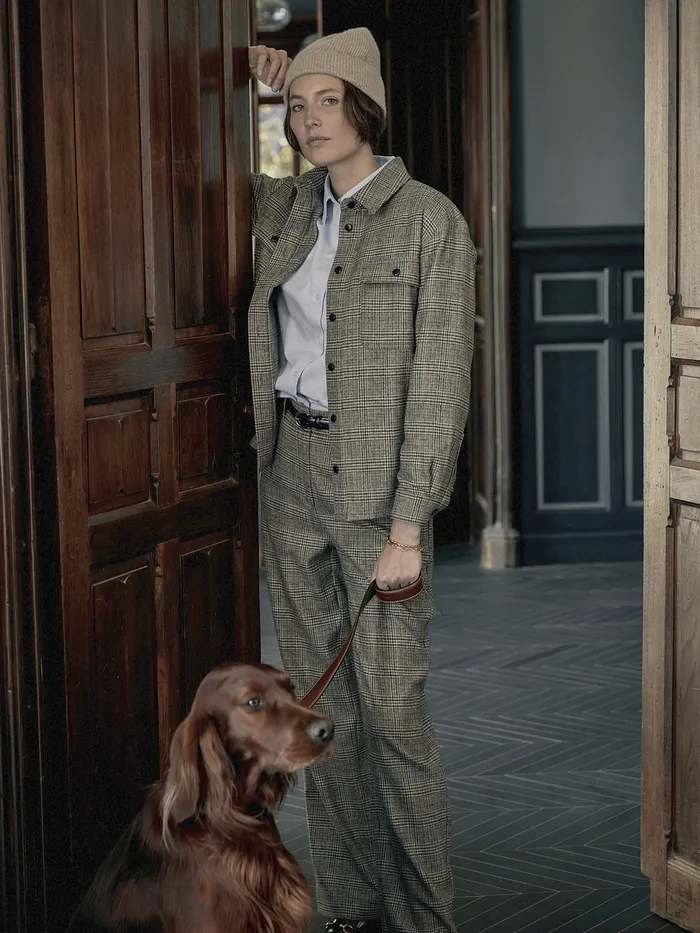 Women Cyrillus Clothing Wide Leg Woolen Prince Of Wales Check Trousers Prince De Galles