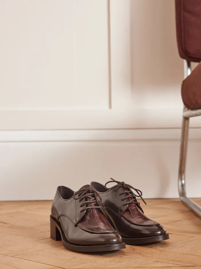 Women Cyrillus Shoes Leather TwoColor Heeled Derby Shoes Marron Glace
