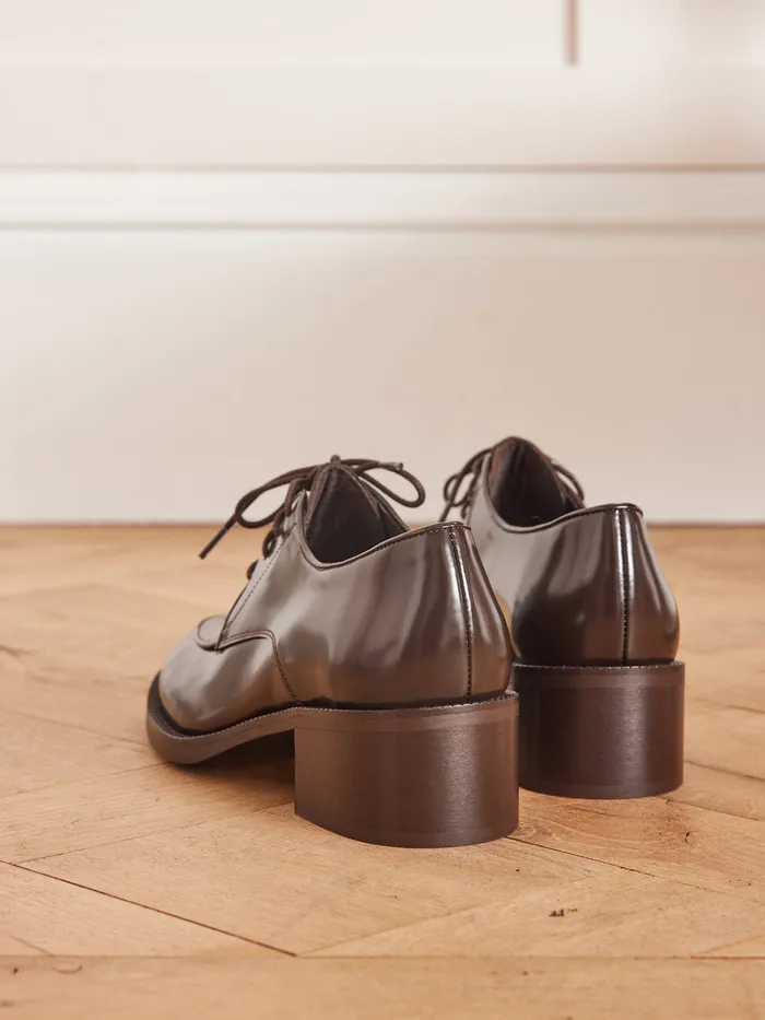Women Cyrillus Shoes Leather TwoColor Heeled Derby Shoes Marron Glace