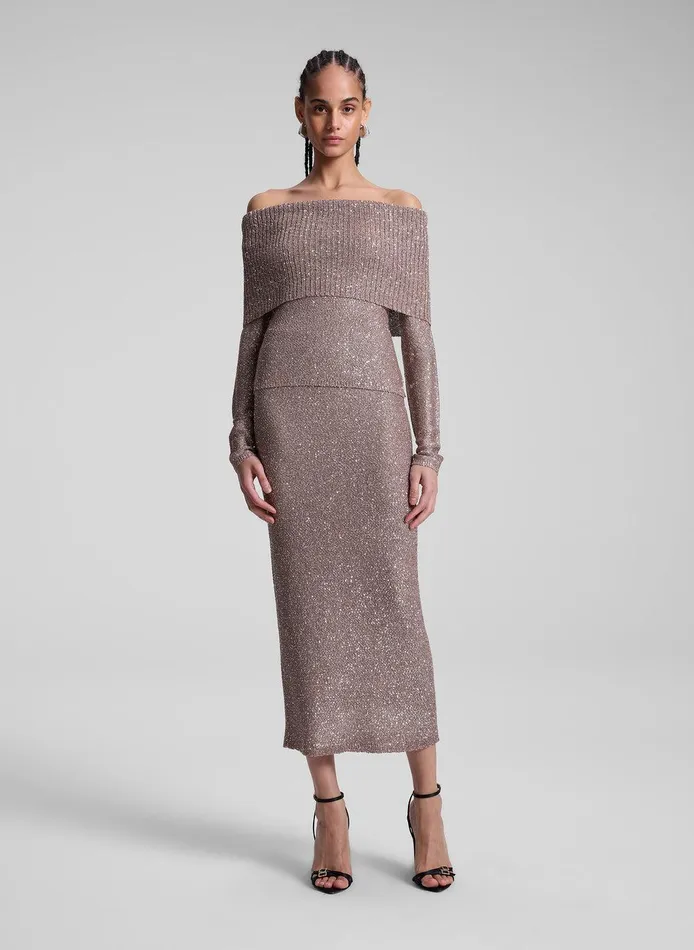 Women Dana Metallic Knit Midi Skirt Mauvesilver ALC Knitwear