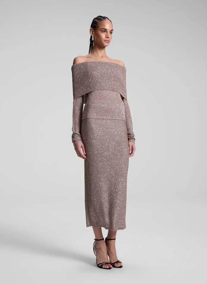 Women Dana Metallic Knit Midi Skirt Mauvesilver ALC Knitwear