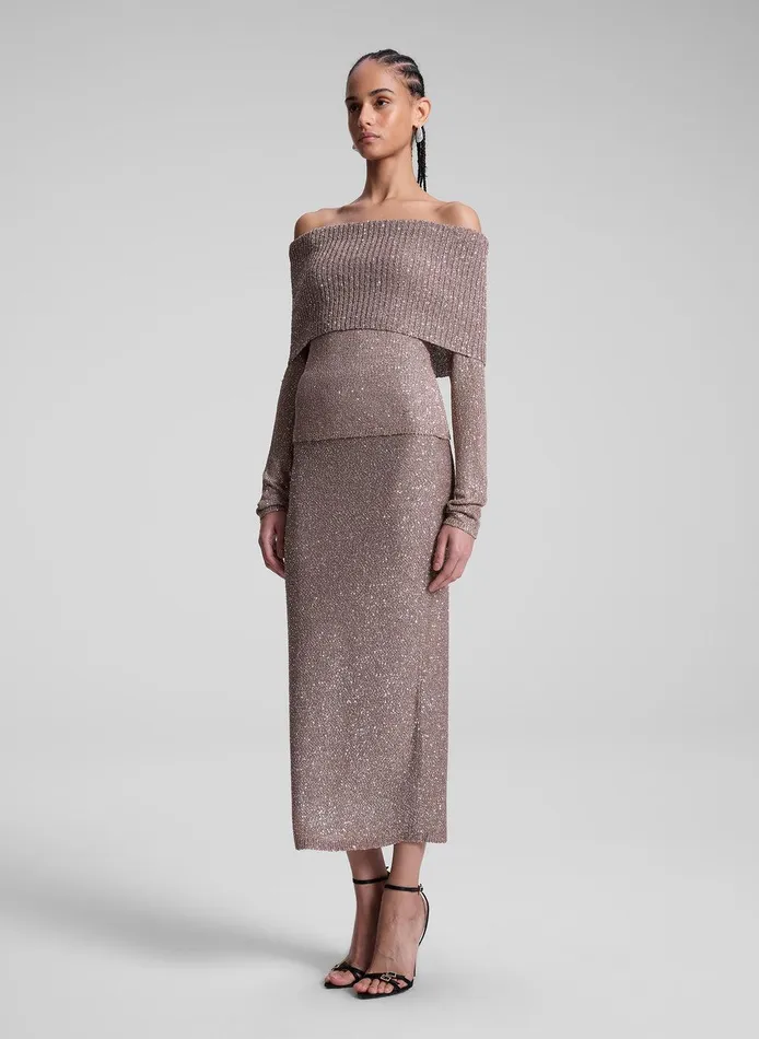 Women Dana Metallic Knit Midi Skirt Mauvesilver ALC Knitwear